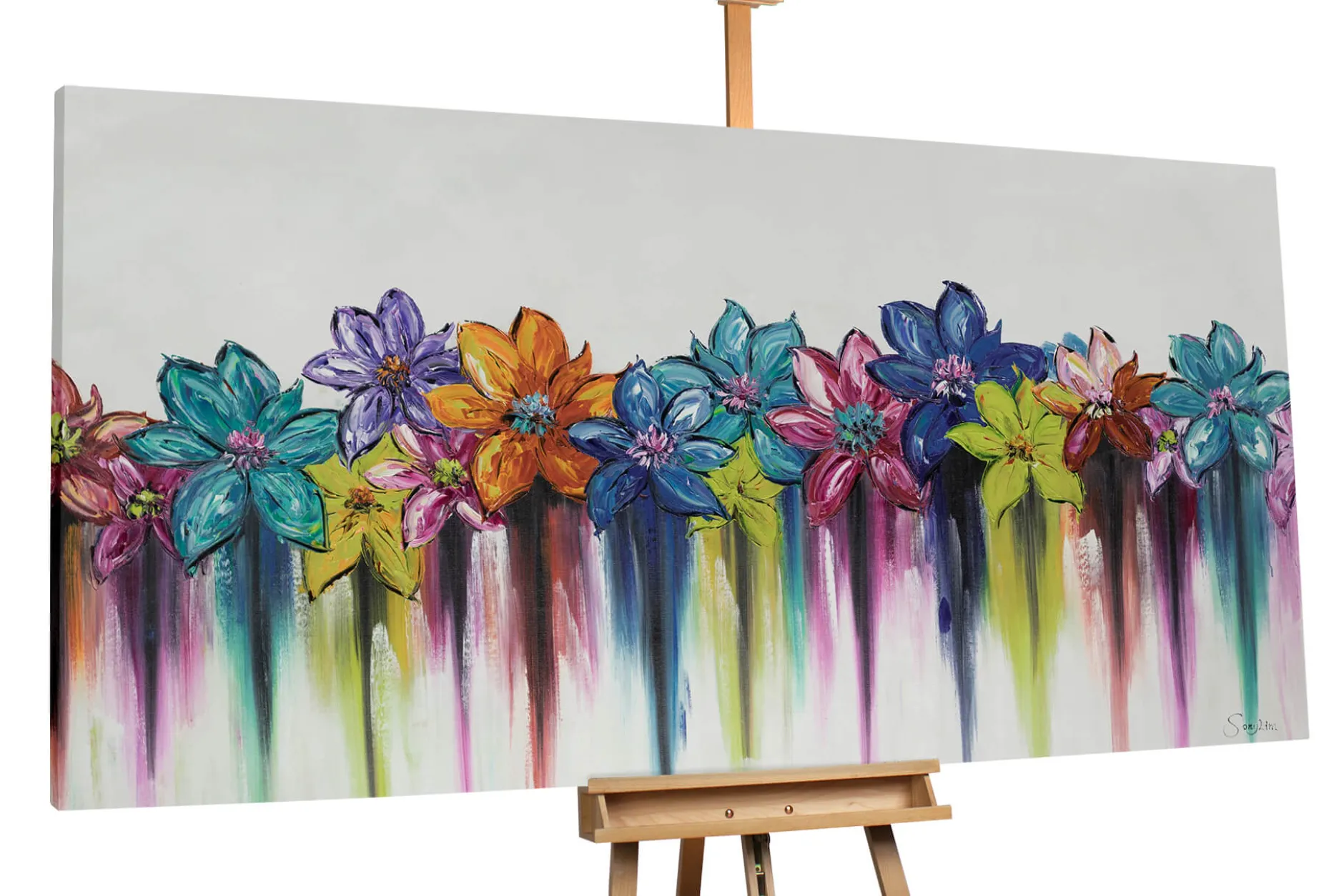 XXL Öl Gemälde 'Buntes Blumenbouquet' | Handgemaltes Unikat