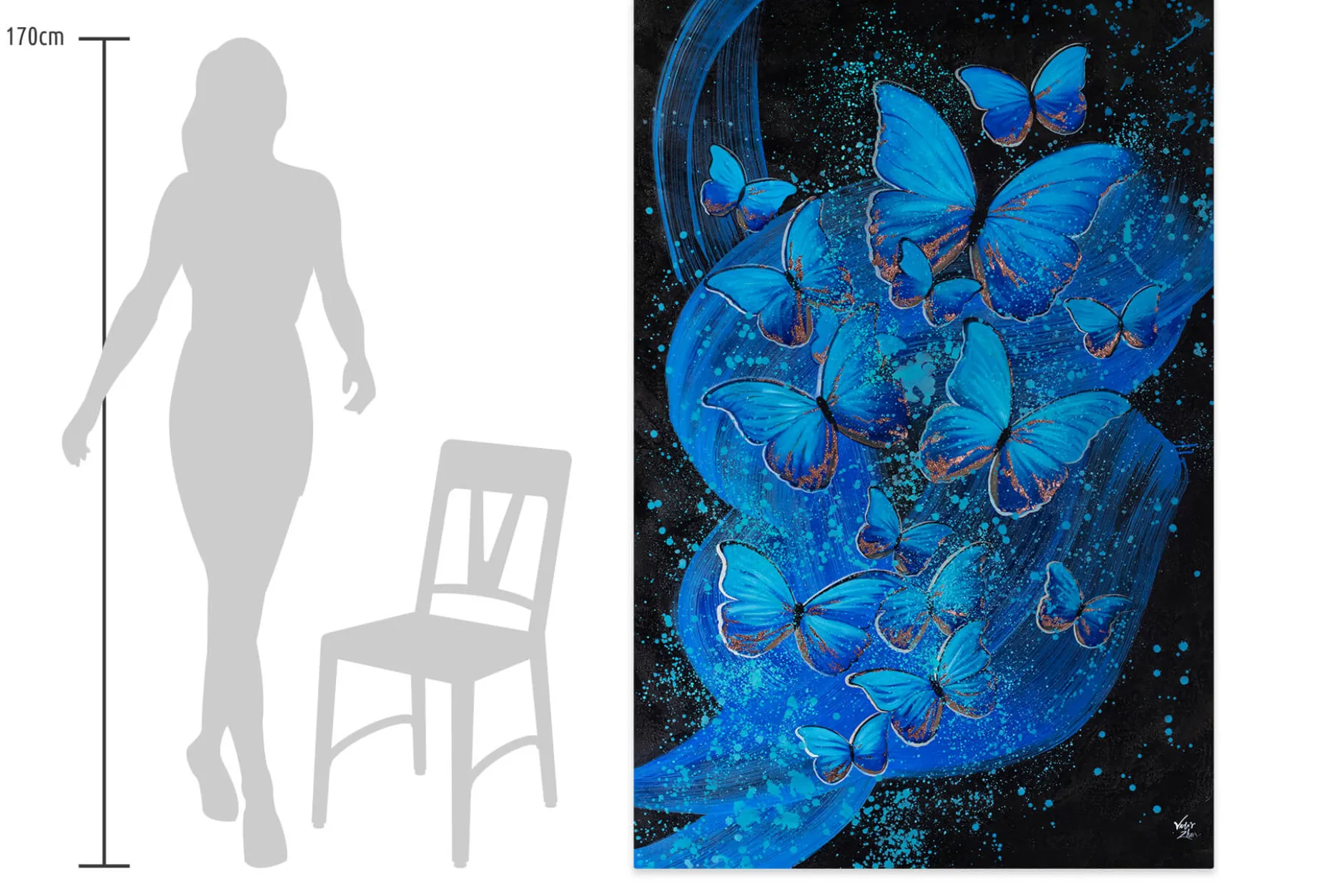 XXL Öl Gemälde 'Butterfly Blues' | Handgemaltes Unikat