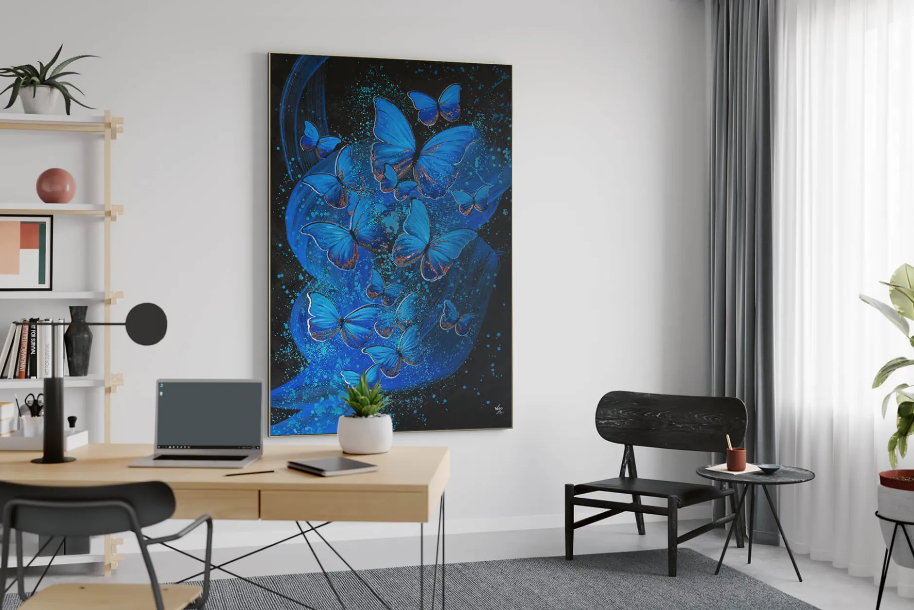 XXL Öl Gemälde 'Butterfly Blues' | Handgemaltes Unikat