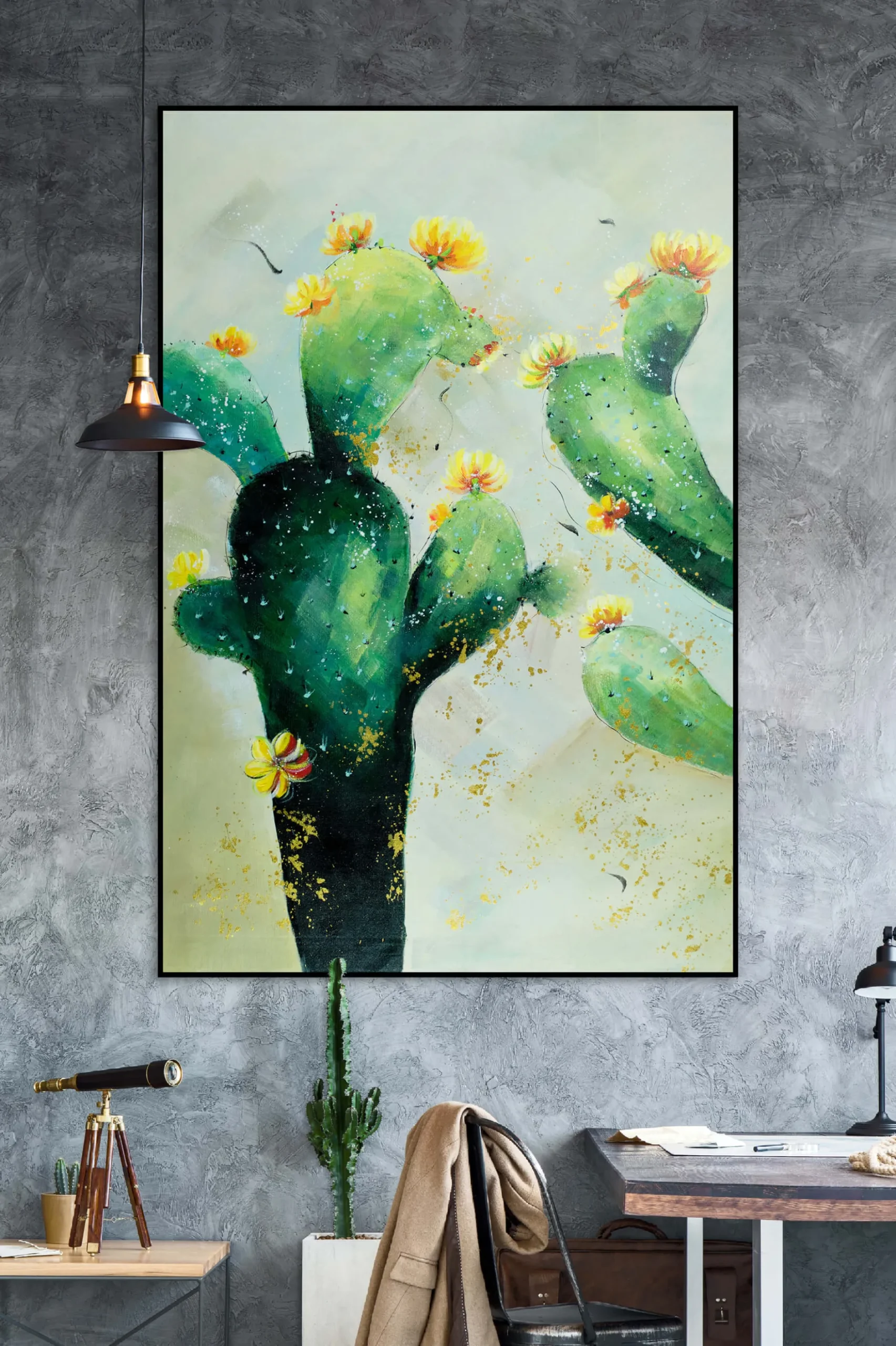 XXL Öl Gemälde 'Cactus Abloom' | Handgemaltes Unikat