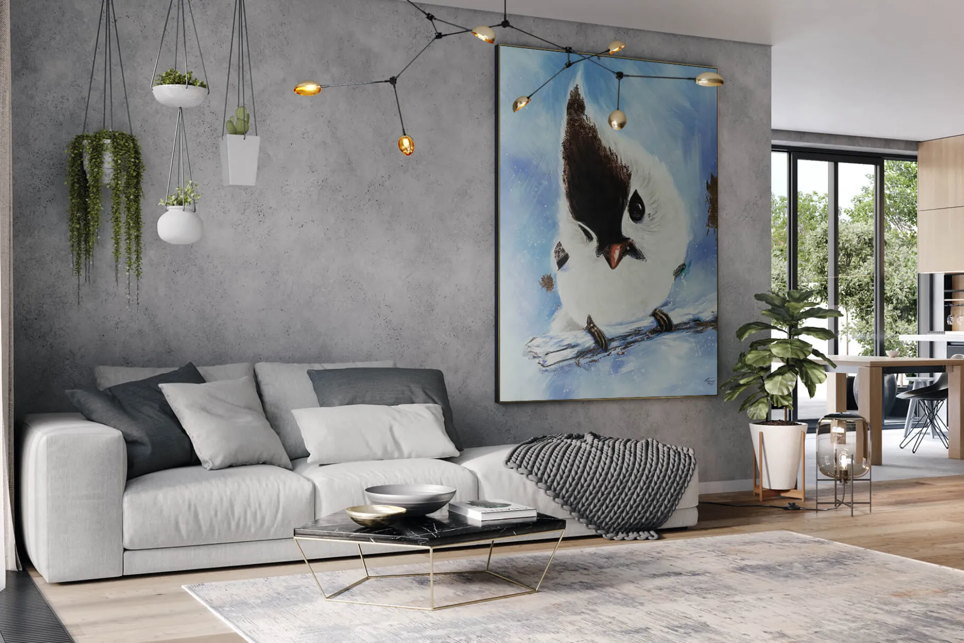 XXL Öl Gemälde 'Charming Bird' | Handgemaltes Unikat