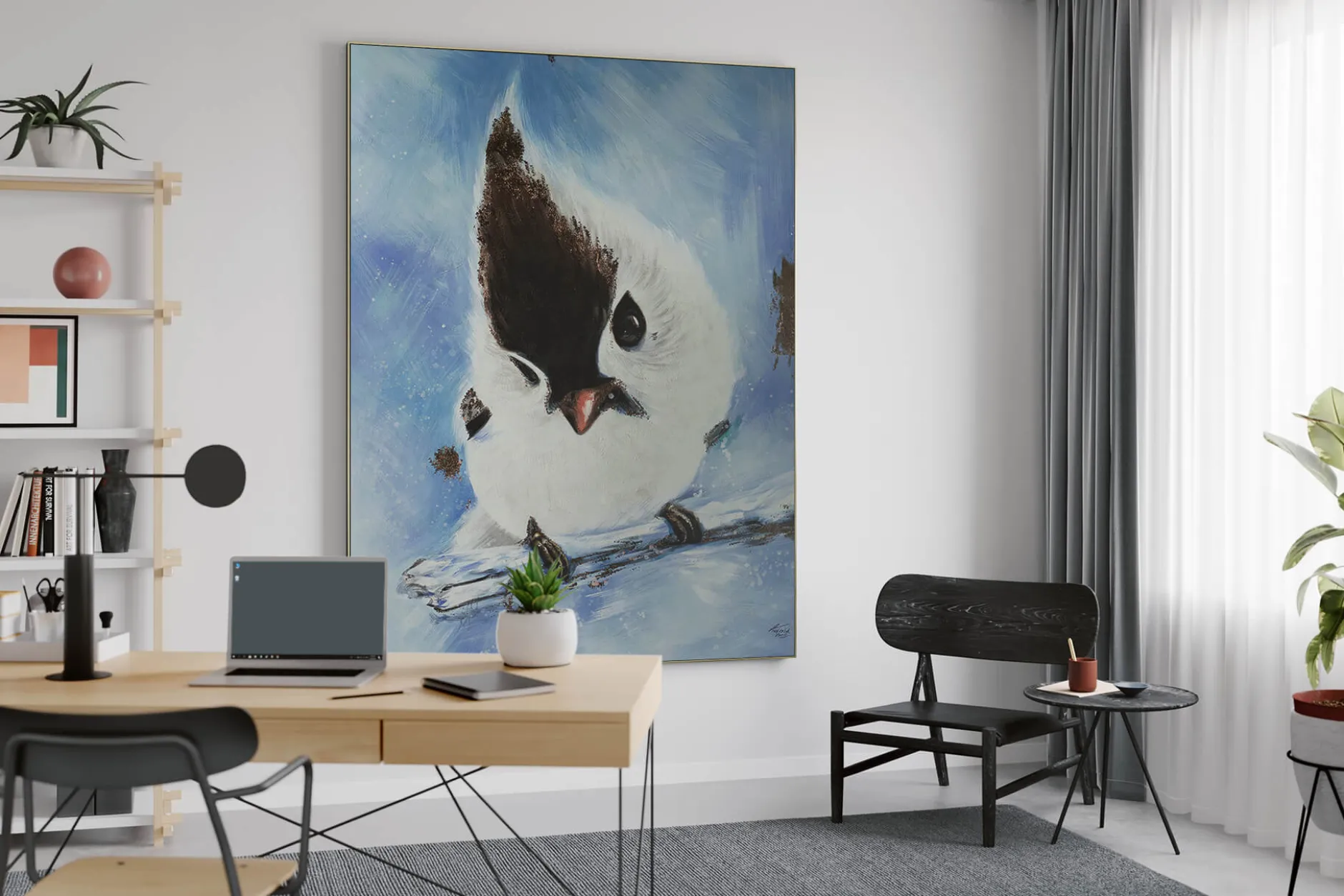 XXL Öl Gemälde 'Charming Bird' | Handgemaltes Unikat