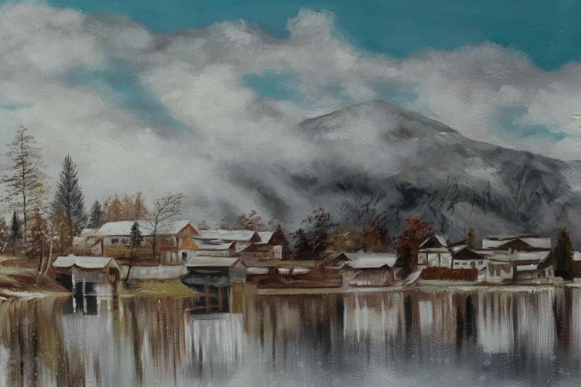 XXL Öl Gemälde 'Cold Winter Lake' | Handgemaltes Unikat