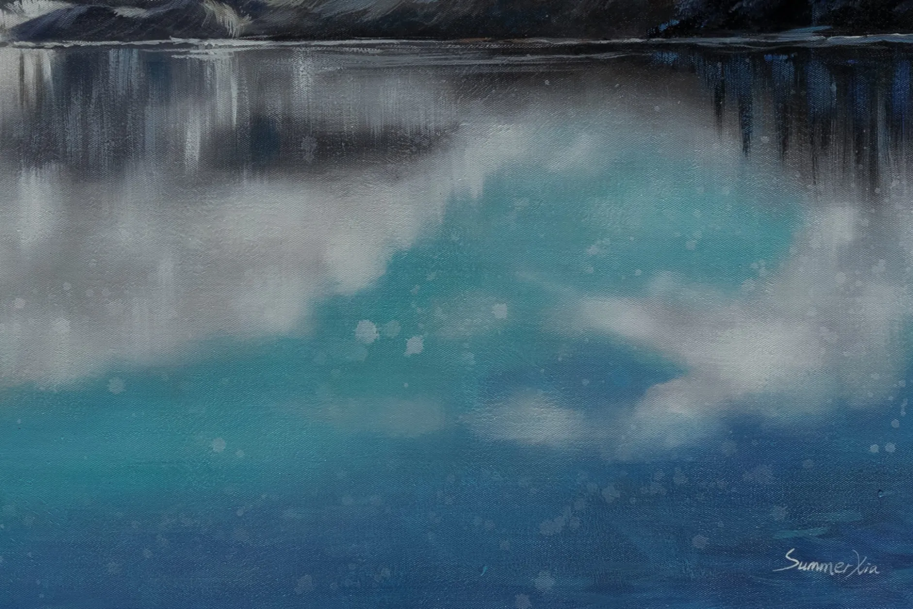 XXL Öl Gemälde 'Cold Winter Lake' | Handgemaltes Unikat