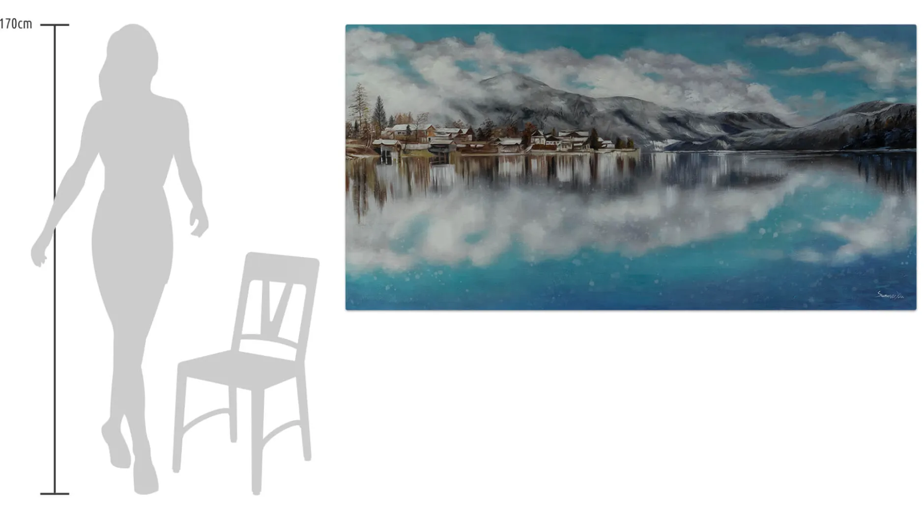 XXL Öl Gemälde 'Cold Winter Lake' | Handgemaltes Unikat