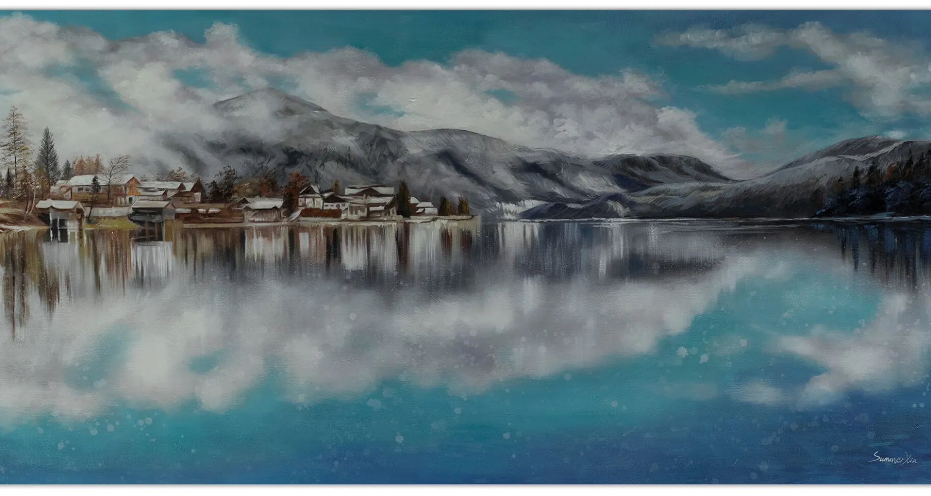 XXL Öl Gemälde 'Cold Winter Lake' | Handgemaltes Unikat