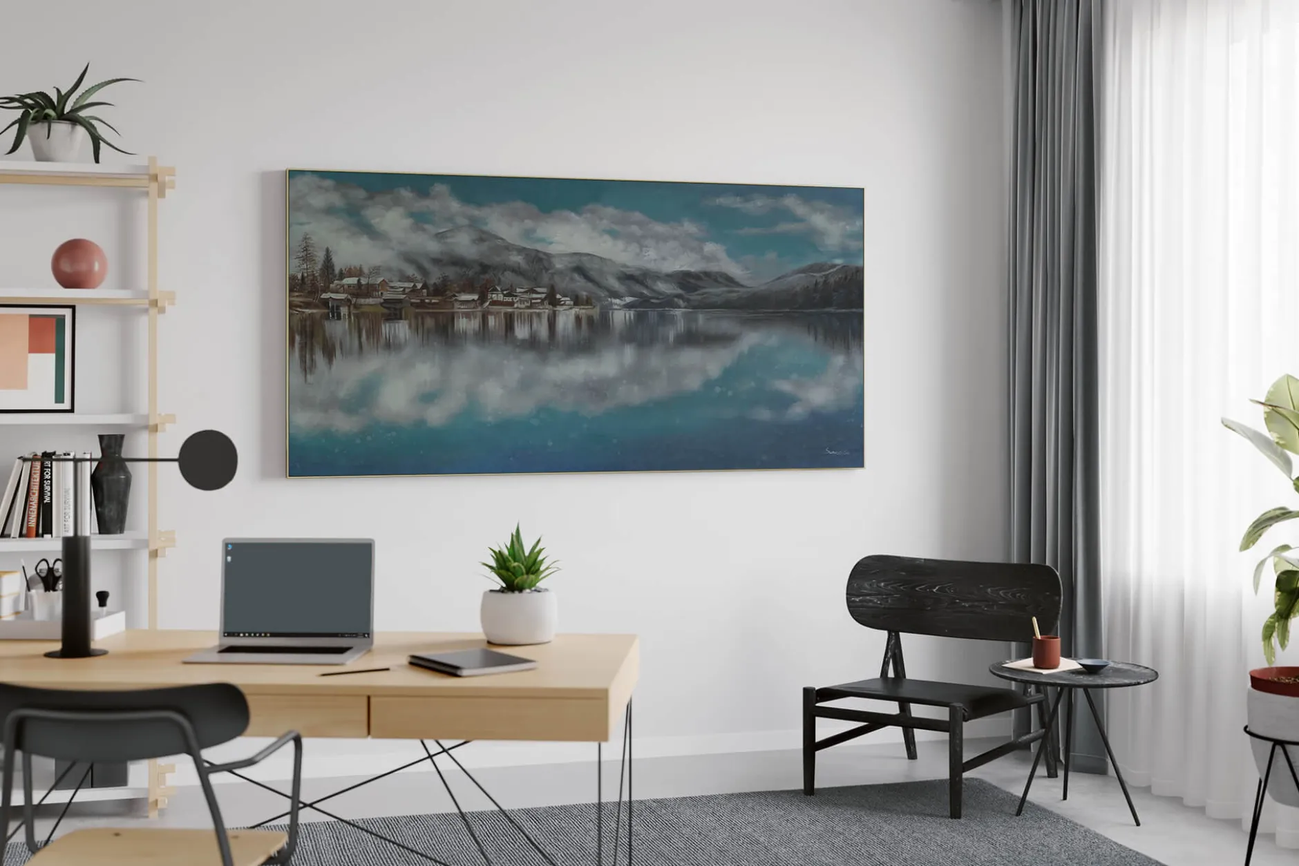 XXL Öl Gemälde 'Cold Winter Lake' | Handgemaltes Unikat