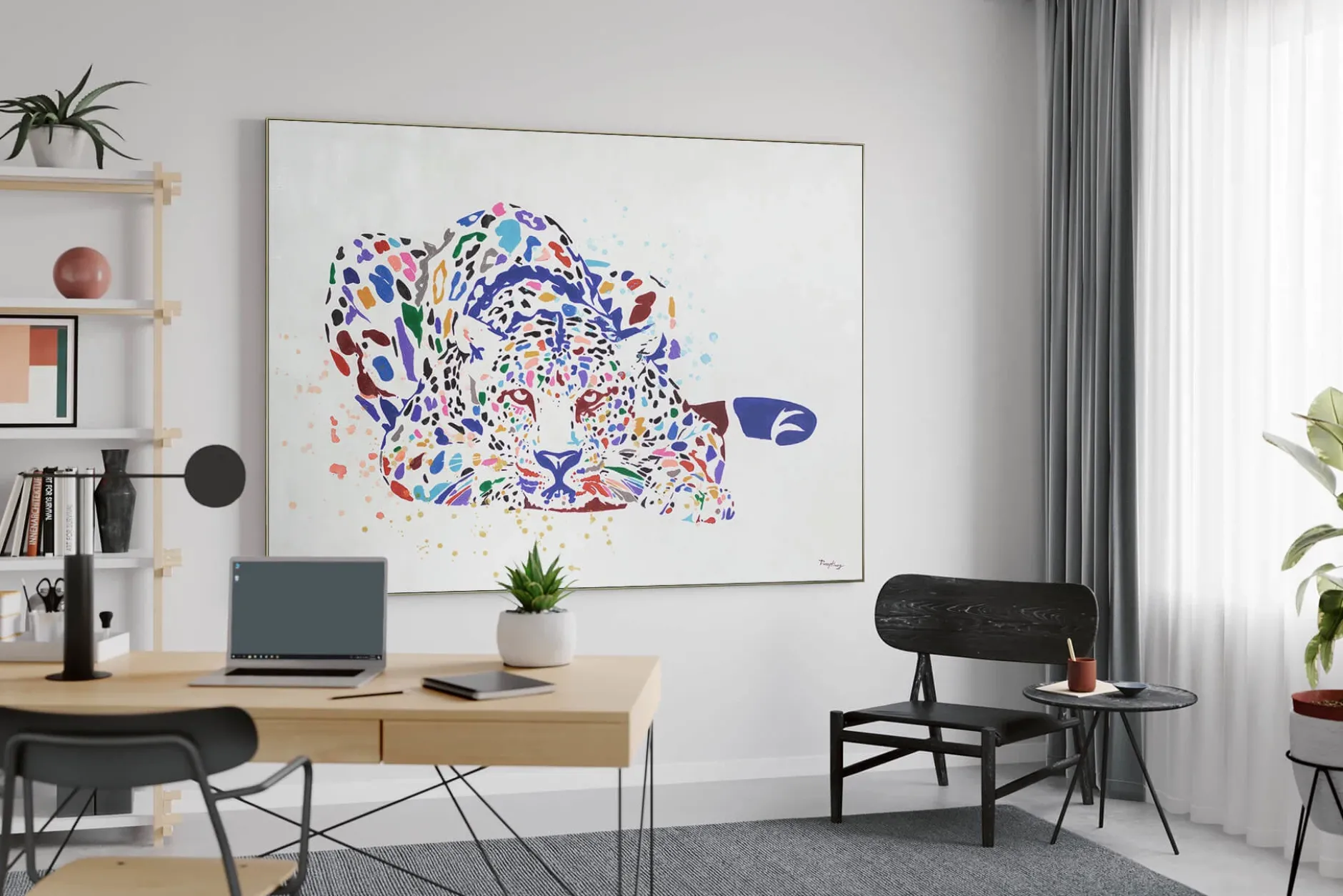XXL Öl Gemälde 'Colourful Leopard' | Handgemaltes Unikat