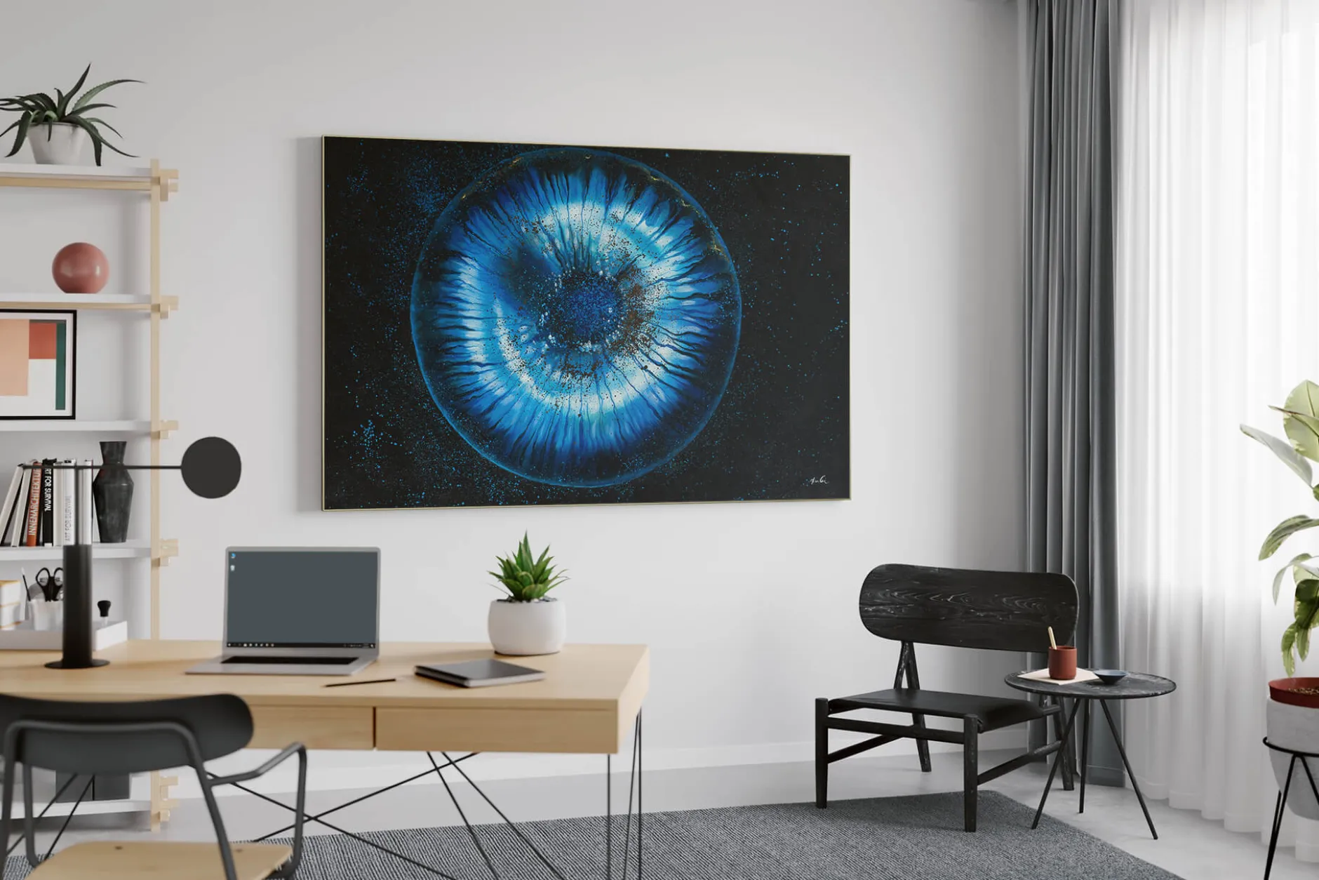 XXL Öl Gemälde 'Dark Blue Iris' | Handgemaltes Unikat