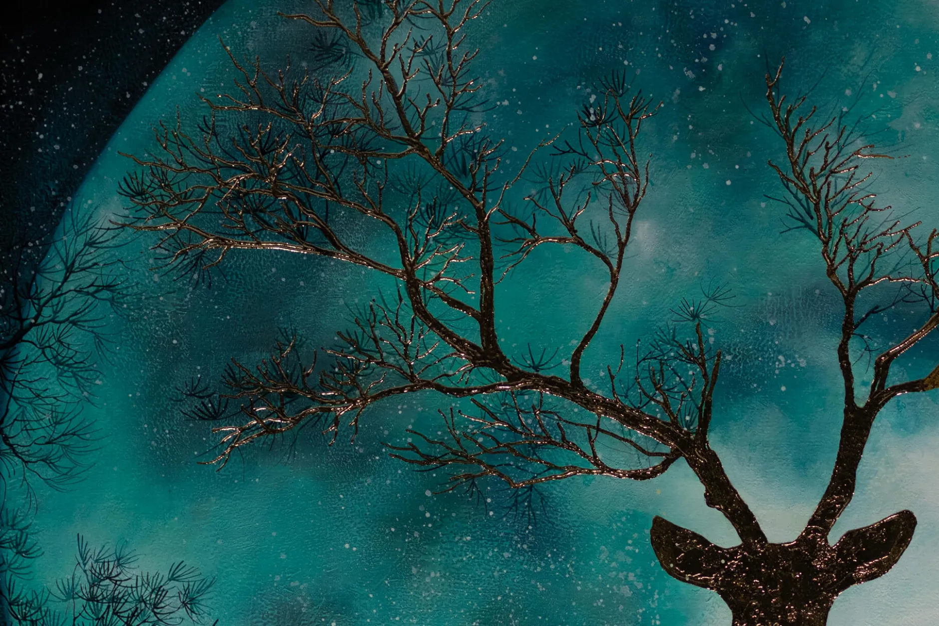 XXL Öl Gemälde 'Deer in the Moonlight' | Handgemaltes Unikat
