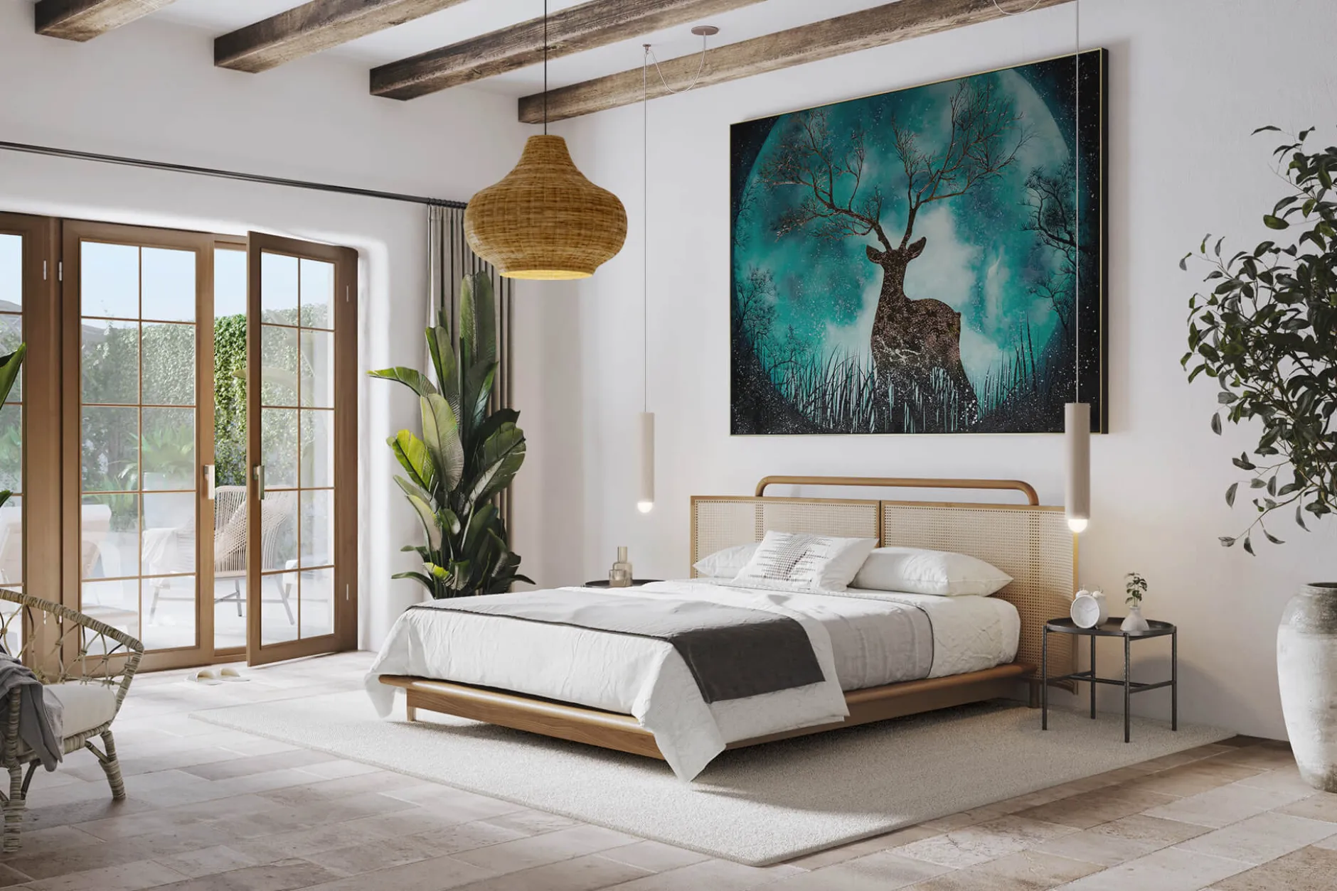 XXL Öl Gemälde 'Deer in the Moonlight' | Handgemaltes Unikat