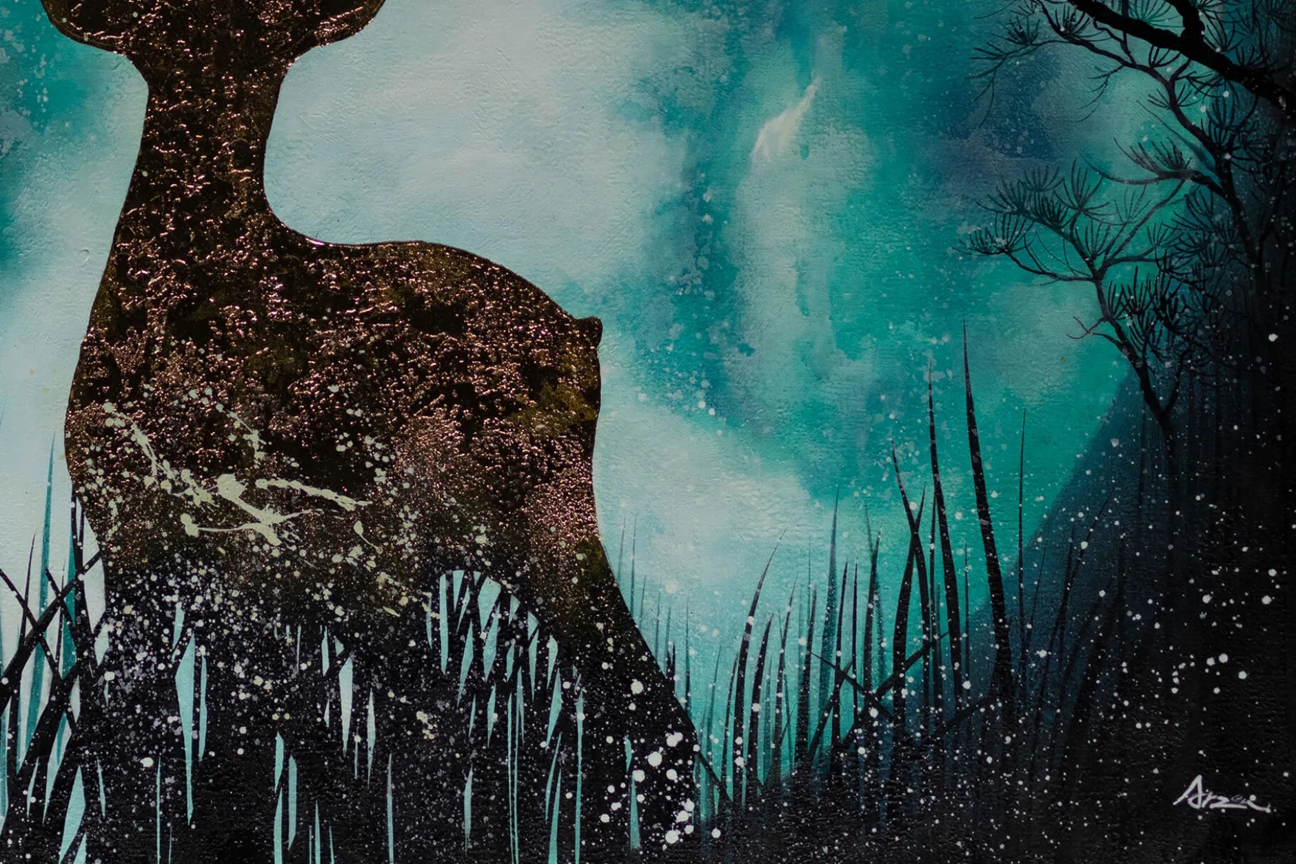 XXL Öl Gemälde 'Deer in the Moonlight' | Handgemaltes Unikat