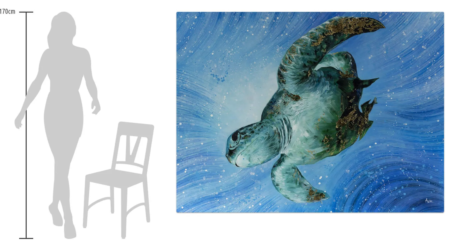 XXL Öl Gemälde 'Diving Turtle' | Handgemaltes Unikat