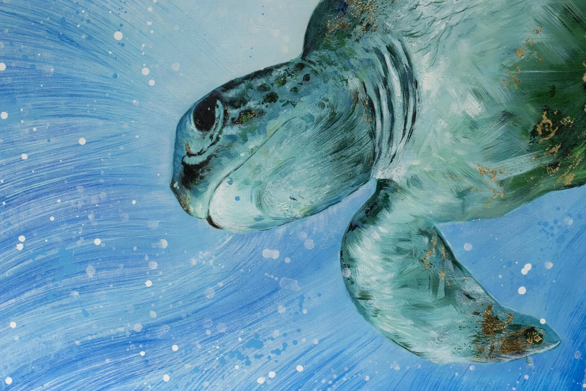 XXL Öl Gemälde 'Diving Turtle' | Handgemaltes Unikat