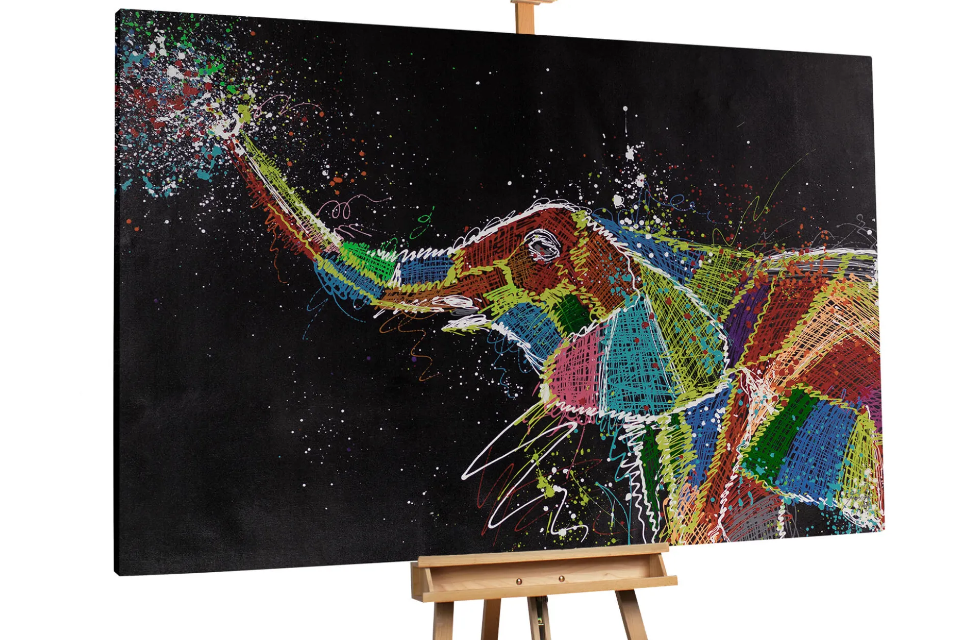 XXL Öl Gemälde 'Ecstatic Elephant' | Handgemaltes Unikat