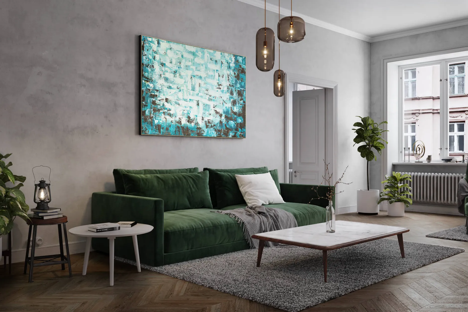 XXL Öl Gemälde 'Emerald Gloss' | Handgemaltes Unikat