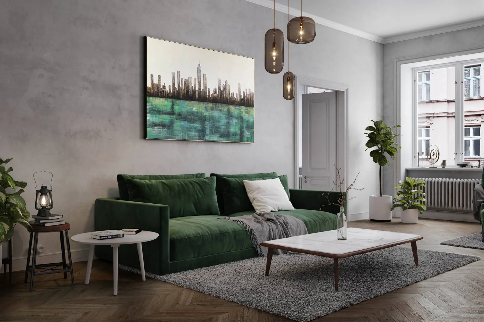 XXL Öl Gemälde 'Emerald Harbour' | Handgemaltes Unikat