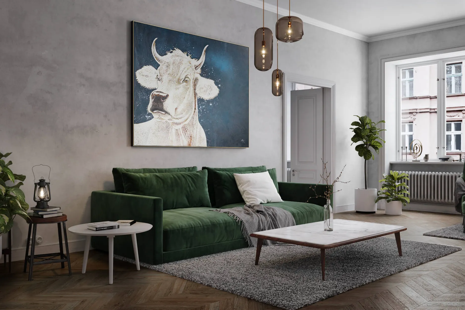 XXL Öl Gemälde 'Enchanted Cow' | Handgemaltes Unikat