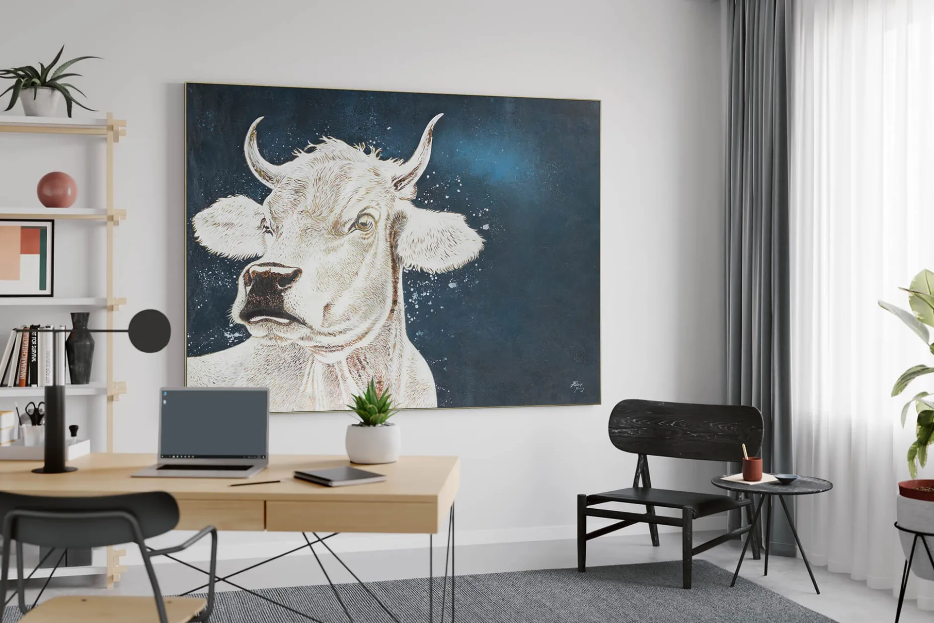 XXL Öl Gemälde 'Enchanted Cow' | Handgemaltes Unikat