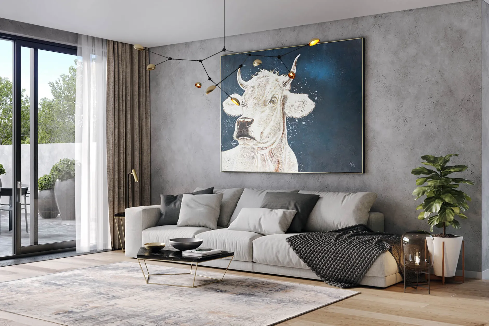XXL Öl Gemälde 'Enchanted Cow' | Handgemaltes Unikat