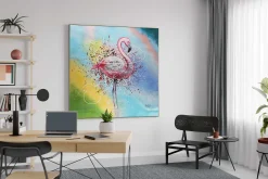 XXL Öl Gemälde 'Famoser Flamingo' | Handgemaltes Unikat