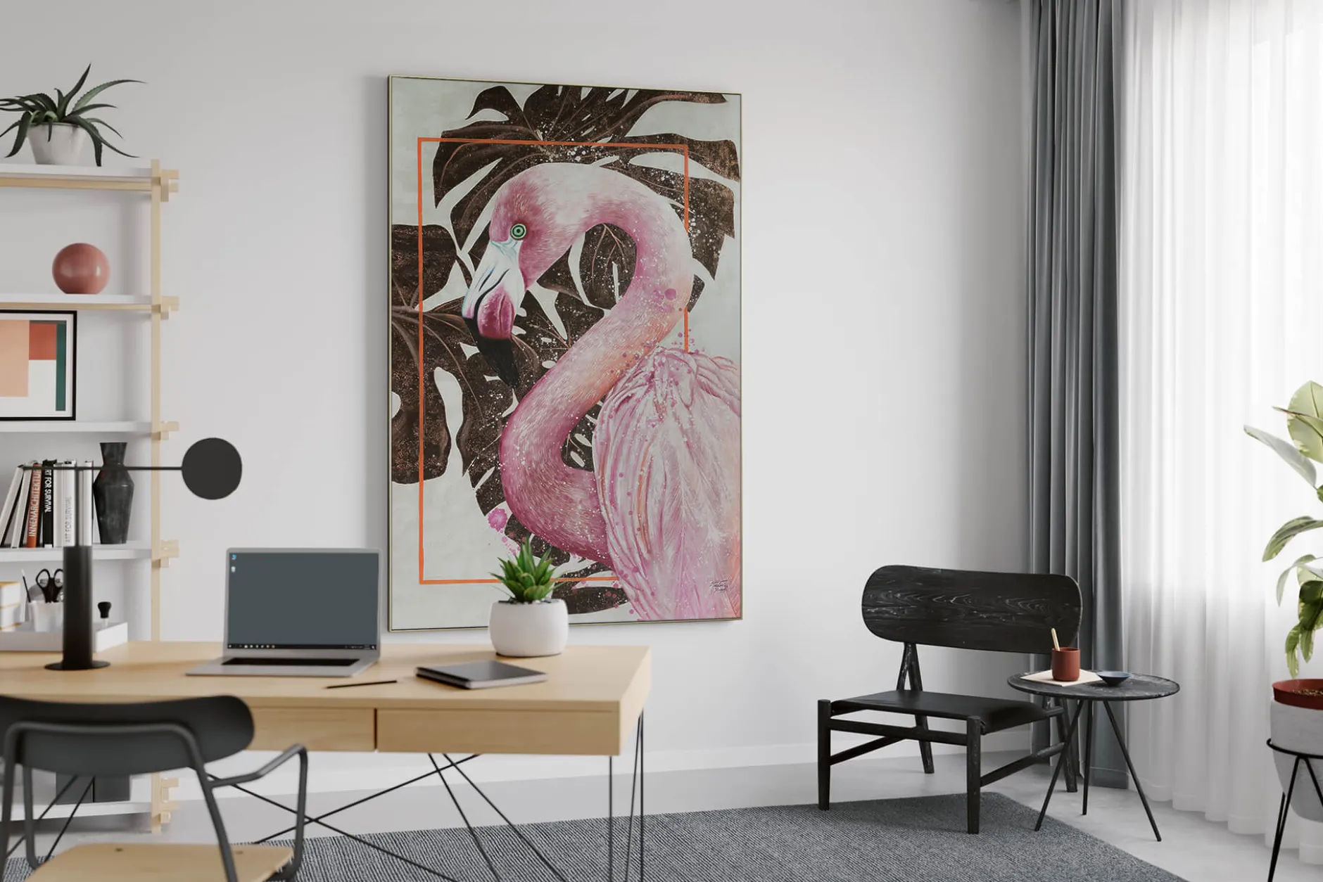 XXL Öl Gemälde 'Flamingo Fantasy' | Handgemaltes Unikat