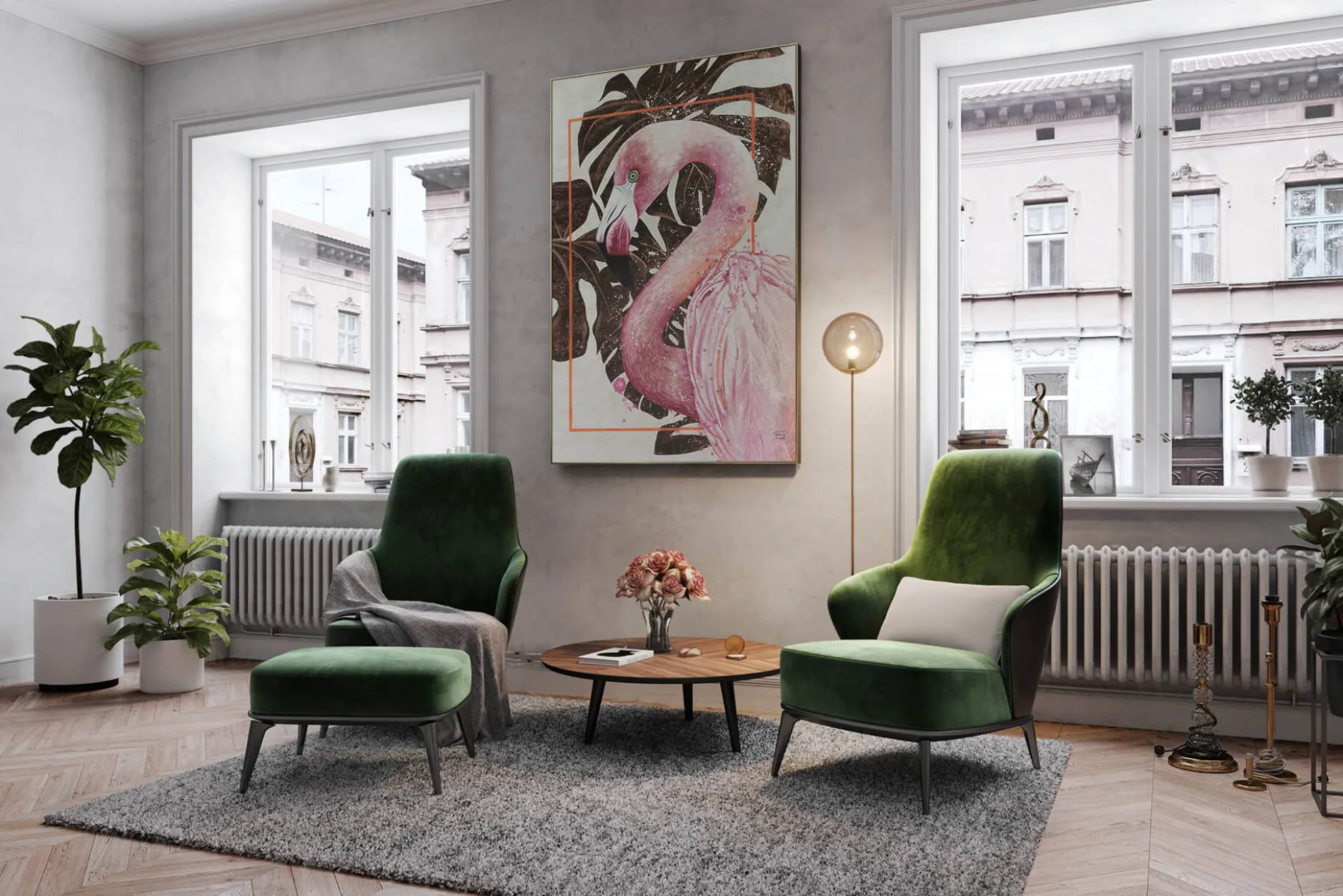 XXL Öl Gemälde 'Flamingo Fantasy' | Handgemaltes Unikat