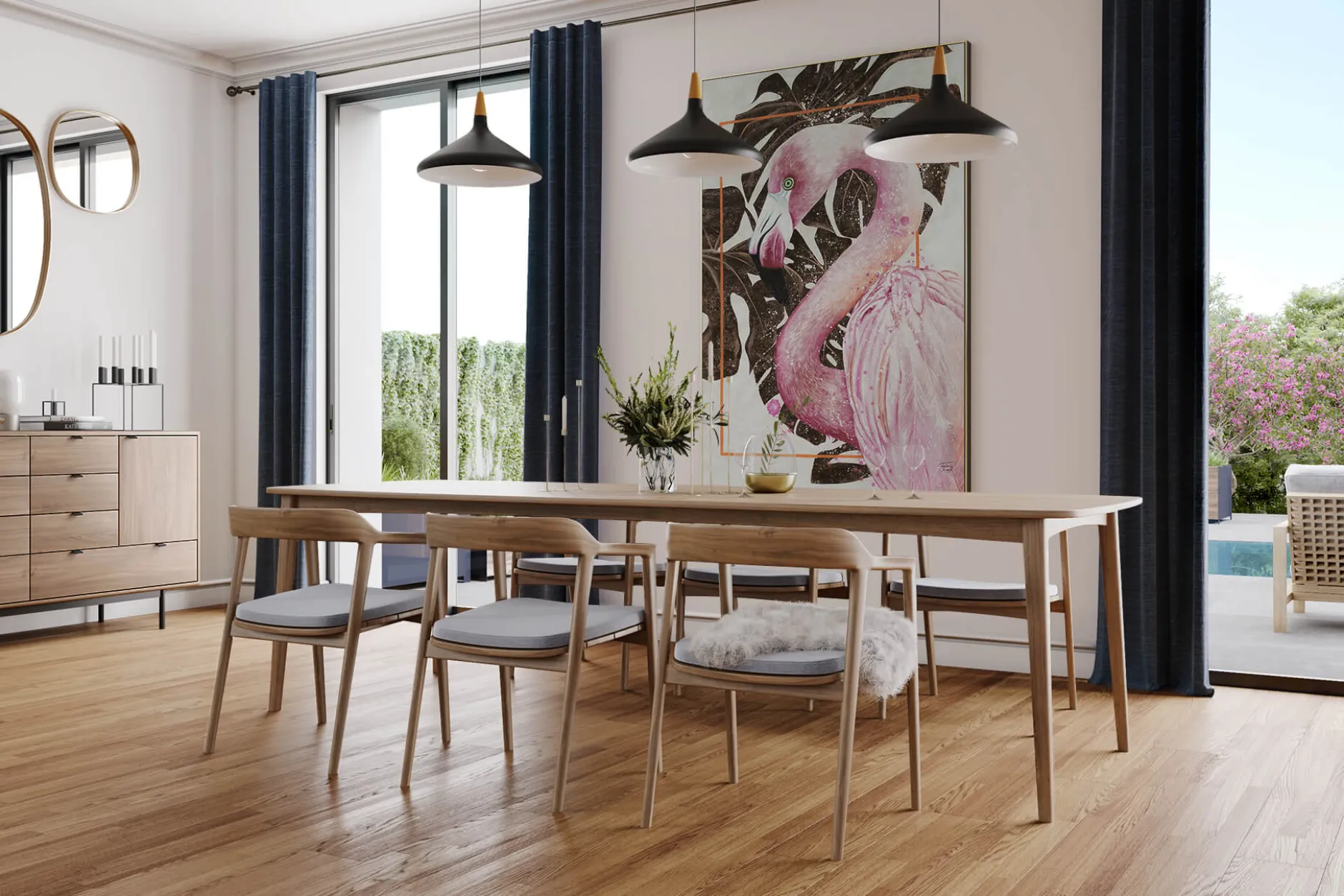 XXL Öl Gemälde 'Flamingo Fantasy' | Handgemaltes Unikat