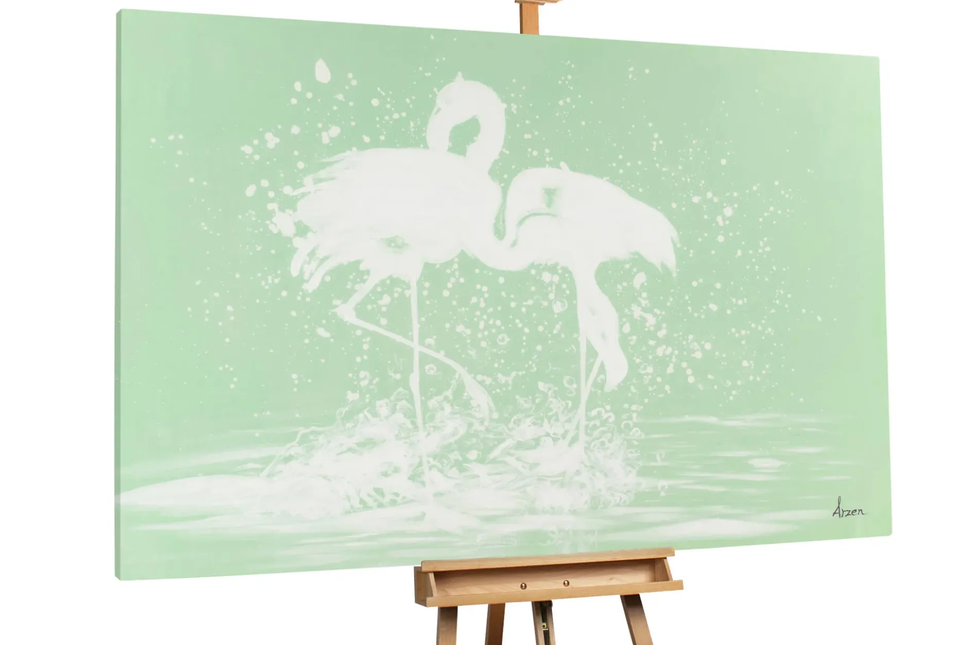 XXL Öl Gemälde 'Flamingofreundschaft' | Handgemaltes Unikat
