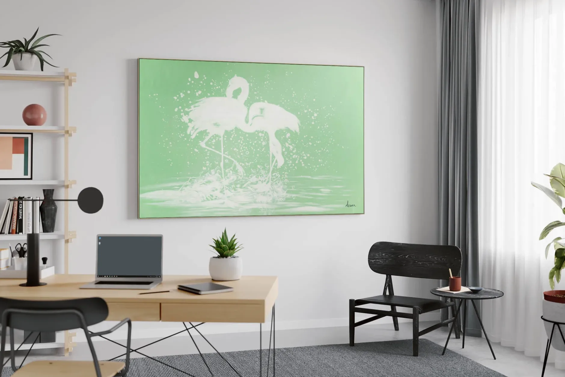 XXL Öl Gemälde 'Flamingofreundschaft' | Handgemaltes Unikat
