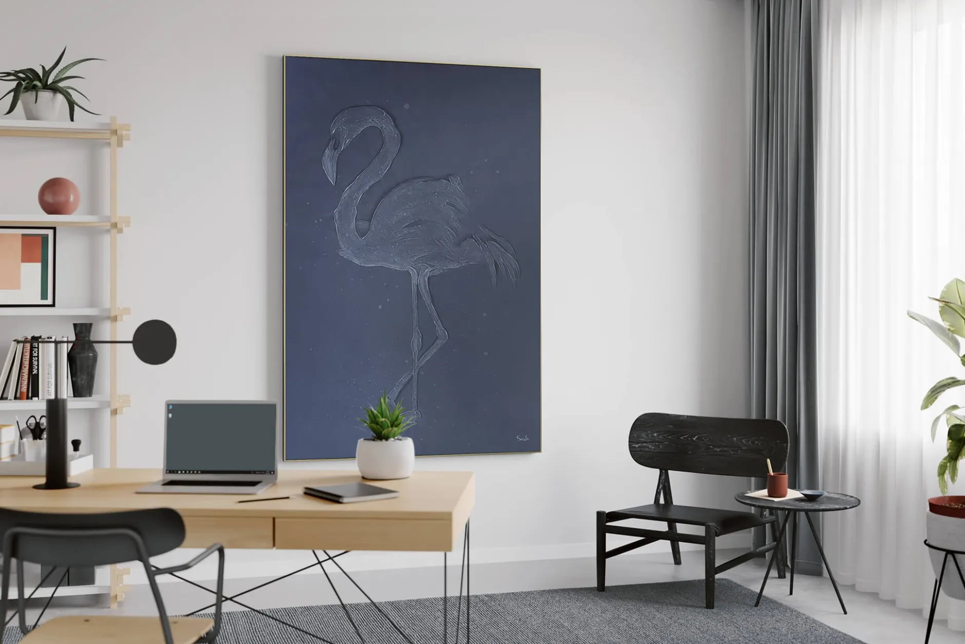 XXL Öl Gemälde 'Flamingo in Flieder' | Handgemaltes Unikat