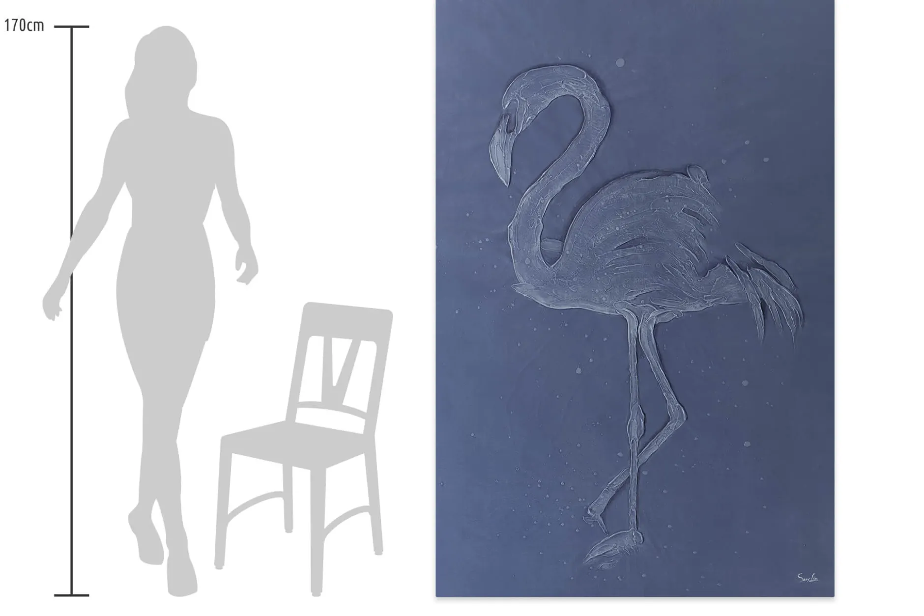 XXL Öl Gemälde 'Flamingo in Flieder' | Handgemaltes Unikat