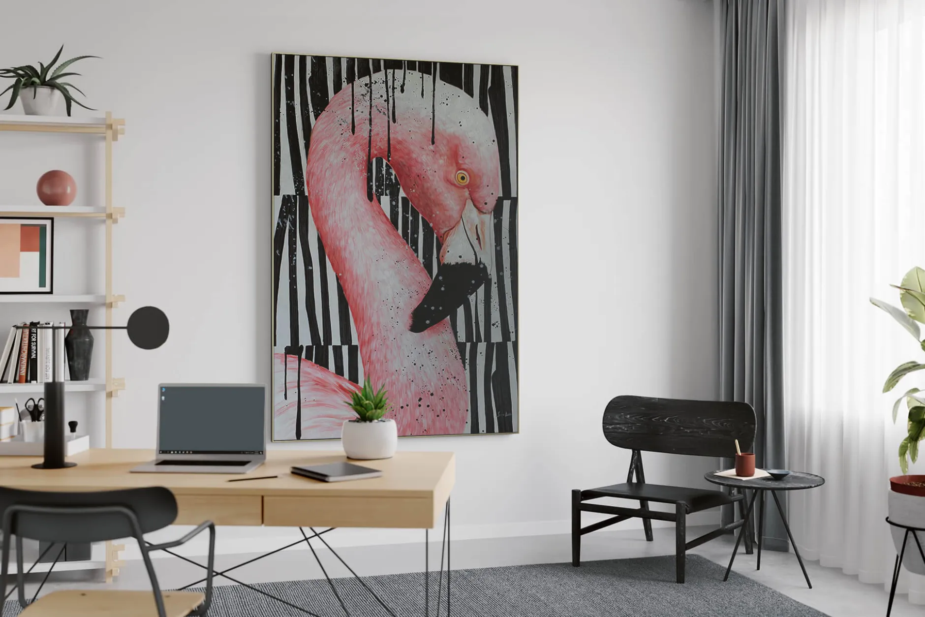 XXL Öl Gemälde 'Flamingo Tale' | Handgemaltes Unikat