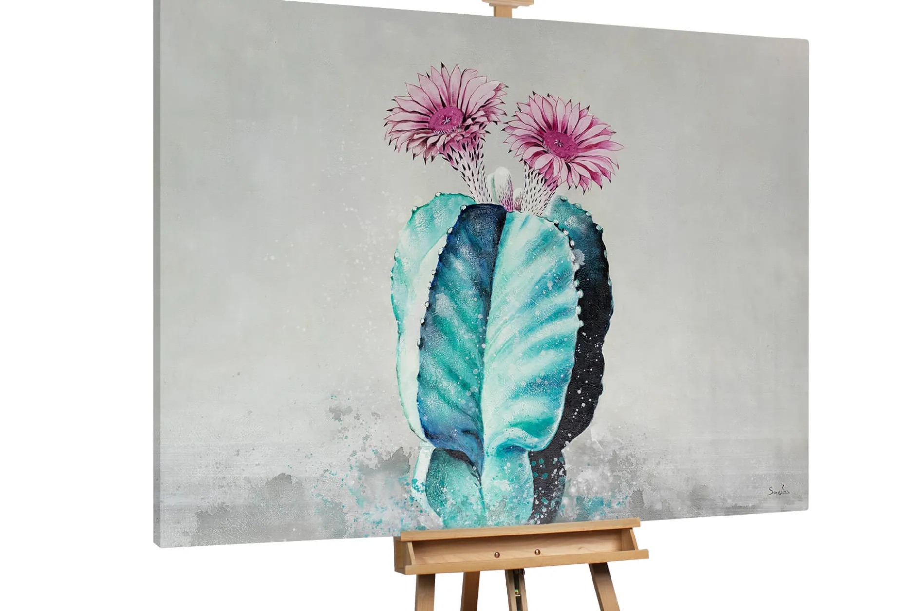 XXL Öl Gemälde 'Flowering Cactus' | Handgemaltes Unikat