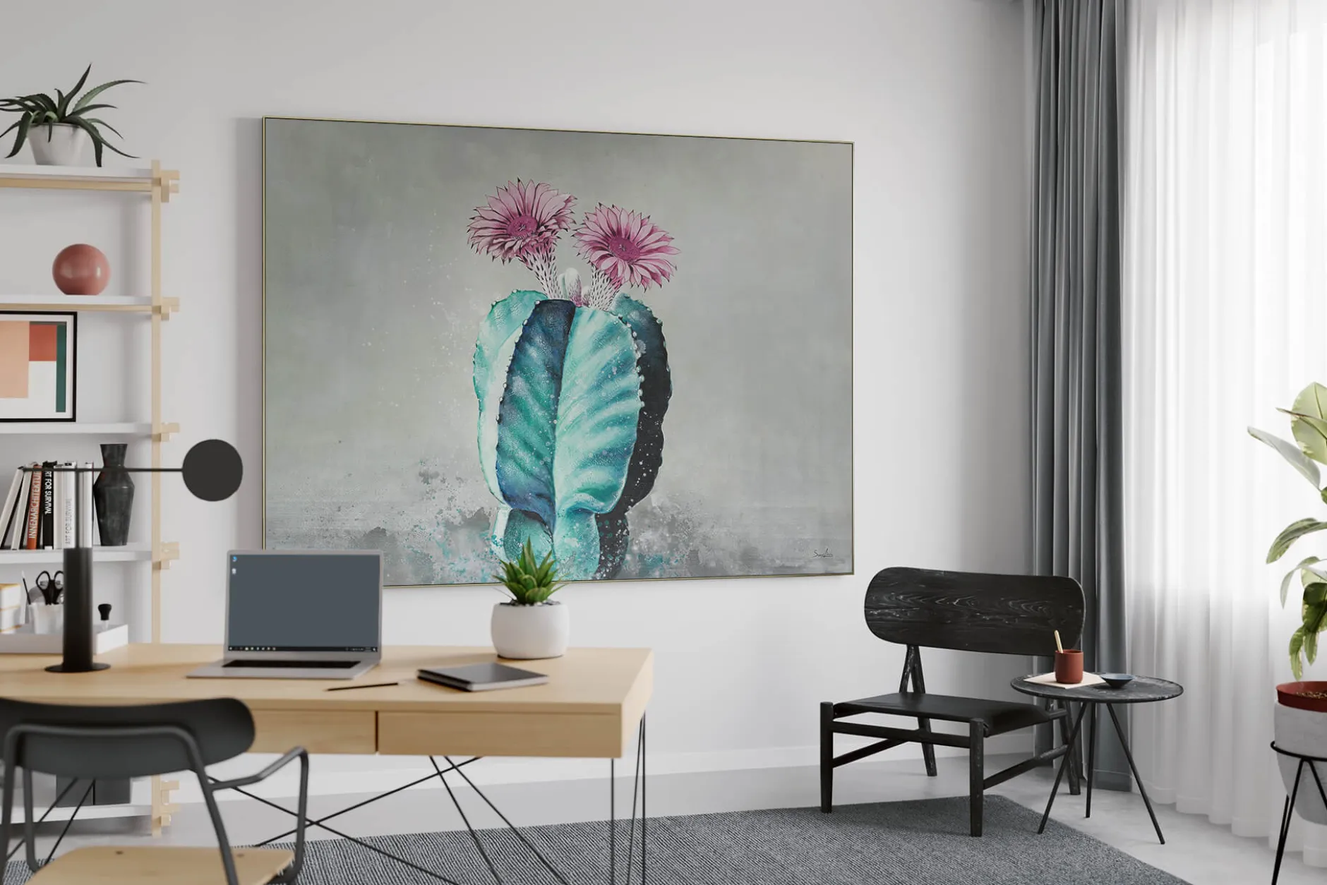 XXL Öl Gemälde 'Flowering Cactus' | Handgemaltes Unikat