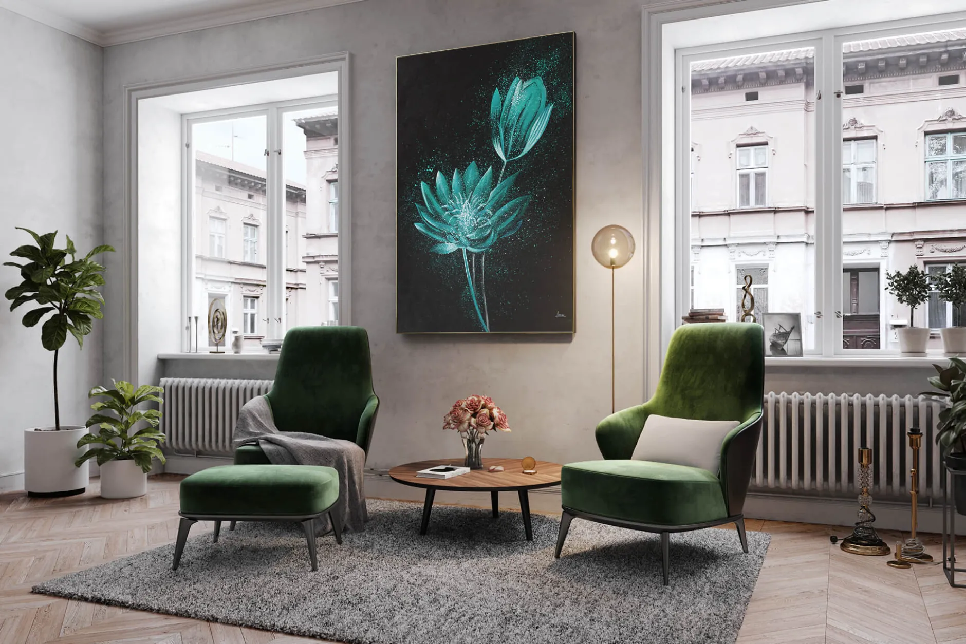 XXL Öl Gemälde 'Fluorescent Bloom' | Handgemaltes Unikat