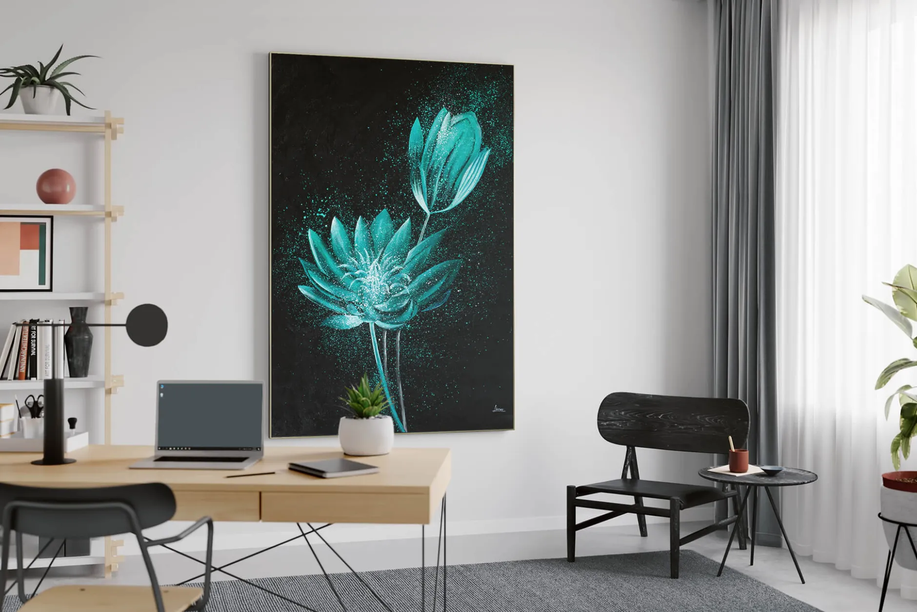 XXL Öl Gemälde 'Fluorescent Bloom' | Handgemaltes Unikat