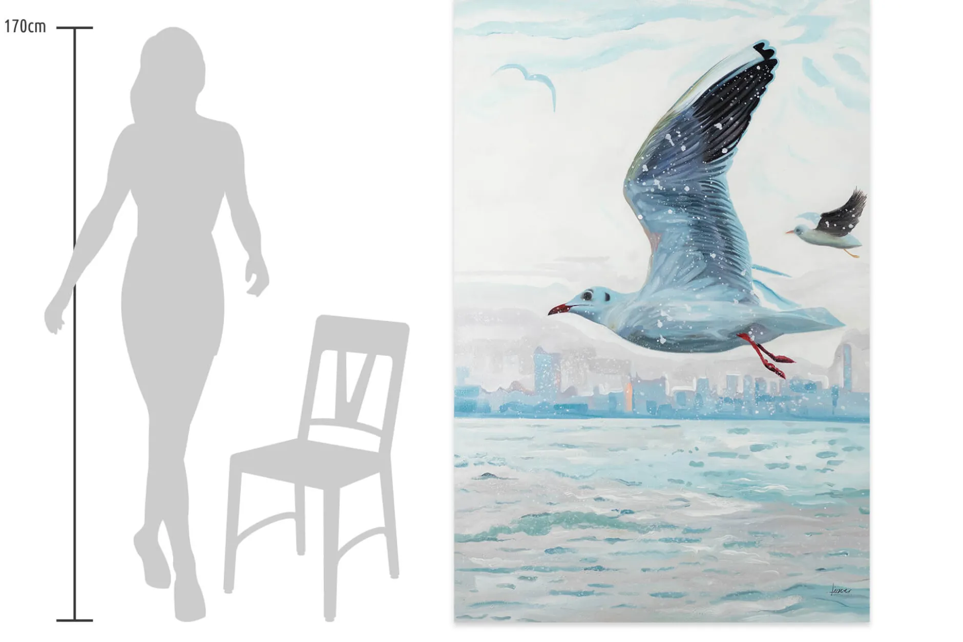 XXL Öl Gemälde 'Flying Seagull' | Handgemaltes Unikat
