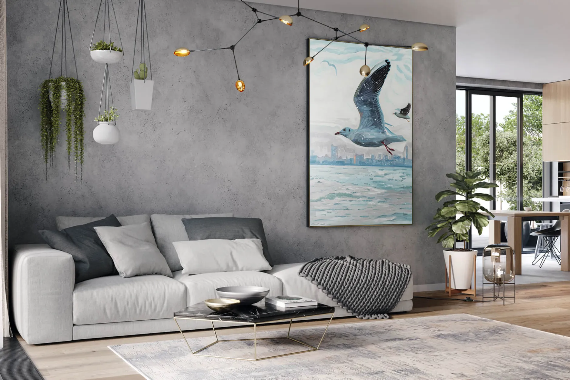 XXL Öl Gemälde 'Flying Seagull' | Handgemaltes Unikat