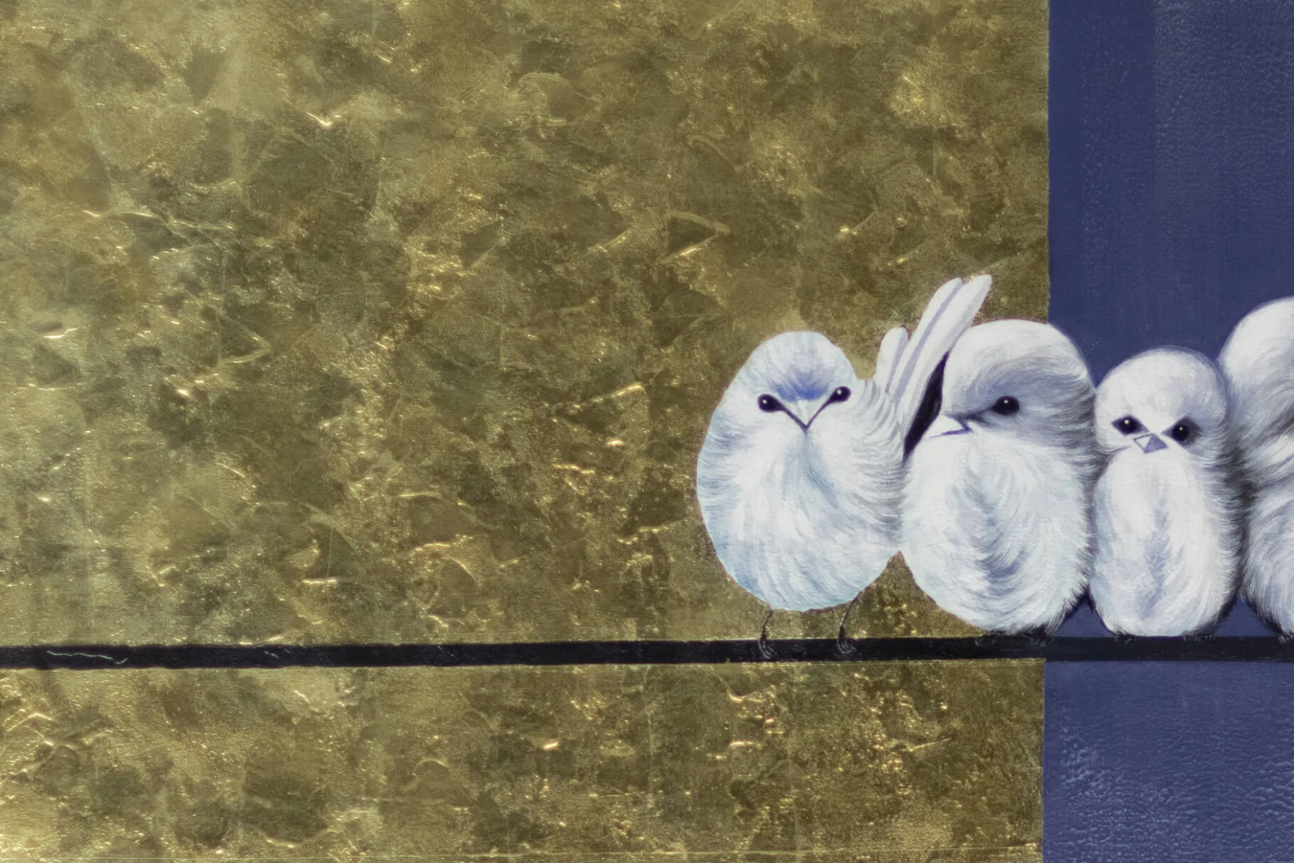XXL Öl Gemälde 'Four Little Birds Pitch' | Handgemaltes Unikat