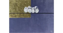 XXL Öl Gemälde 'Four Little Birds Pitch' | Handgemaltes Unikat