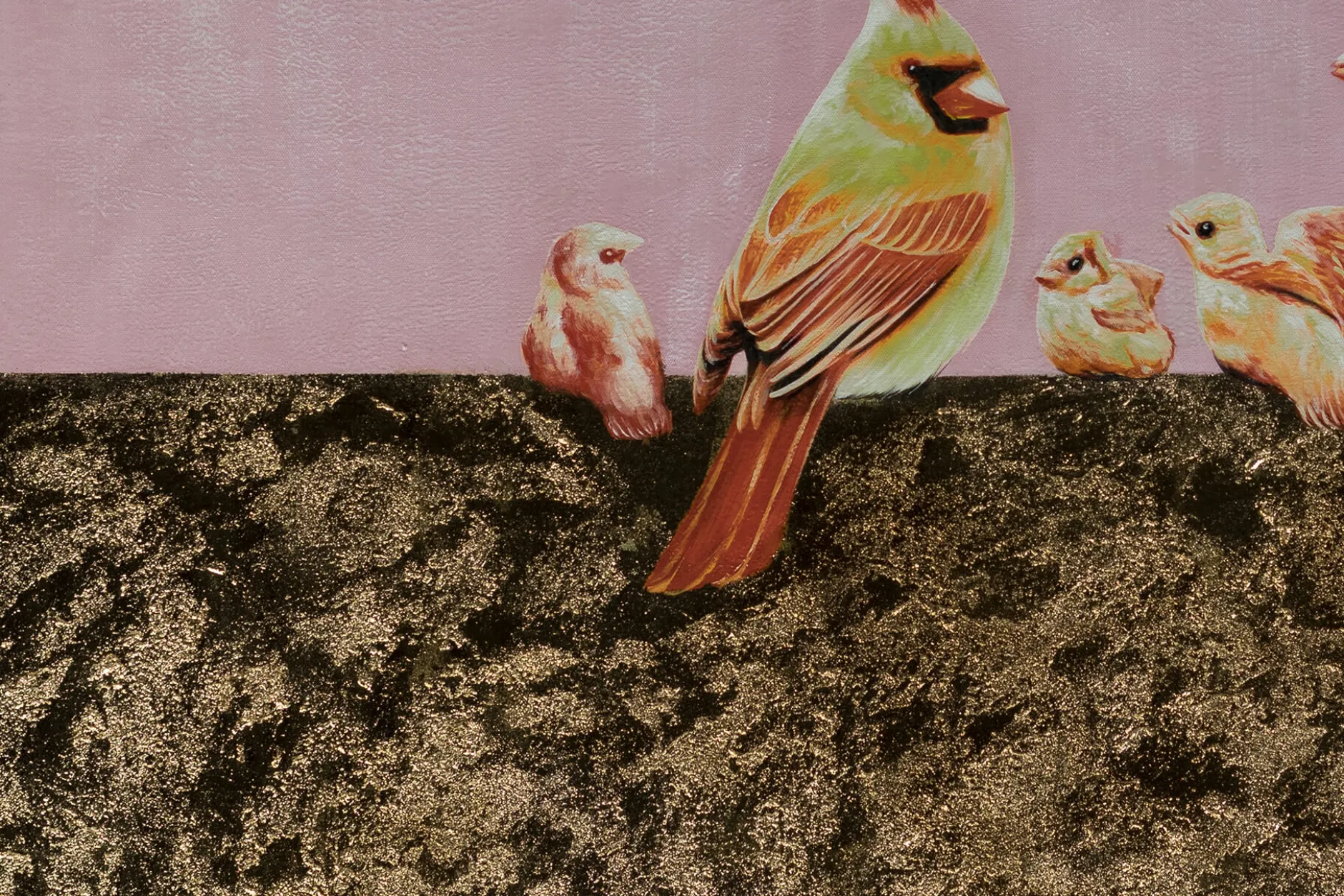 XXL Öl Gemälde 'Funny Parakeet Family' | Handgemaltes Unikat