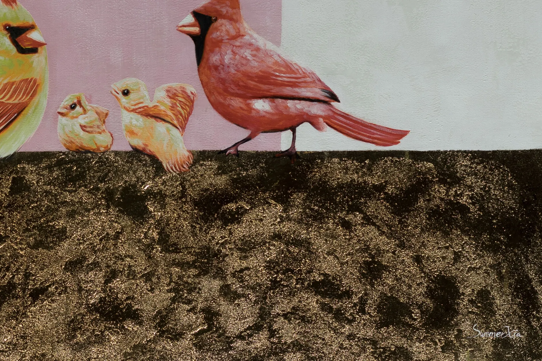 XXL Öl Gemälde 'Funny Parakeet Family' | Handgemaltes Unikat
