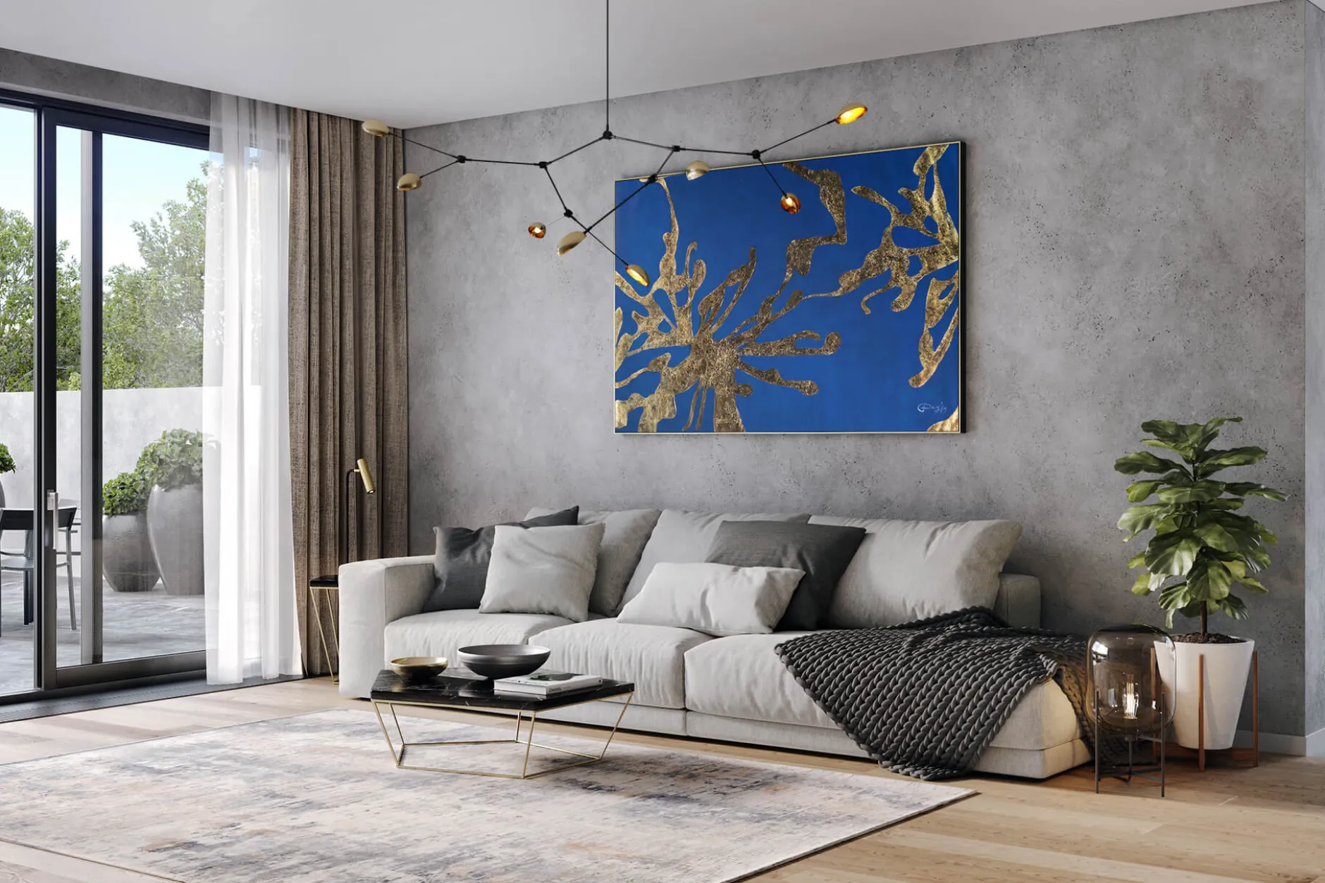 XXL Öl Gemälde 'Gilded Sea Flowers' | Handgemaltes Unikat