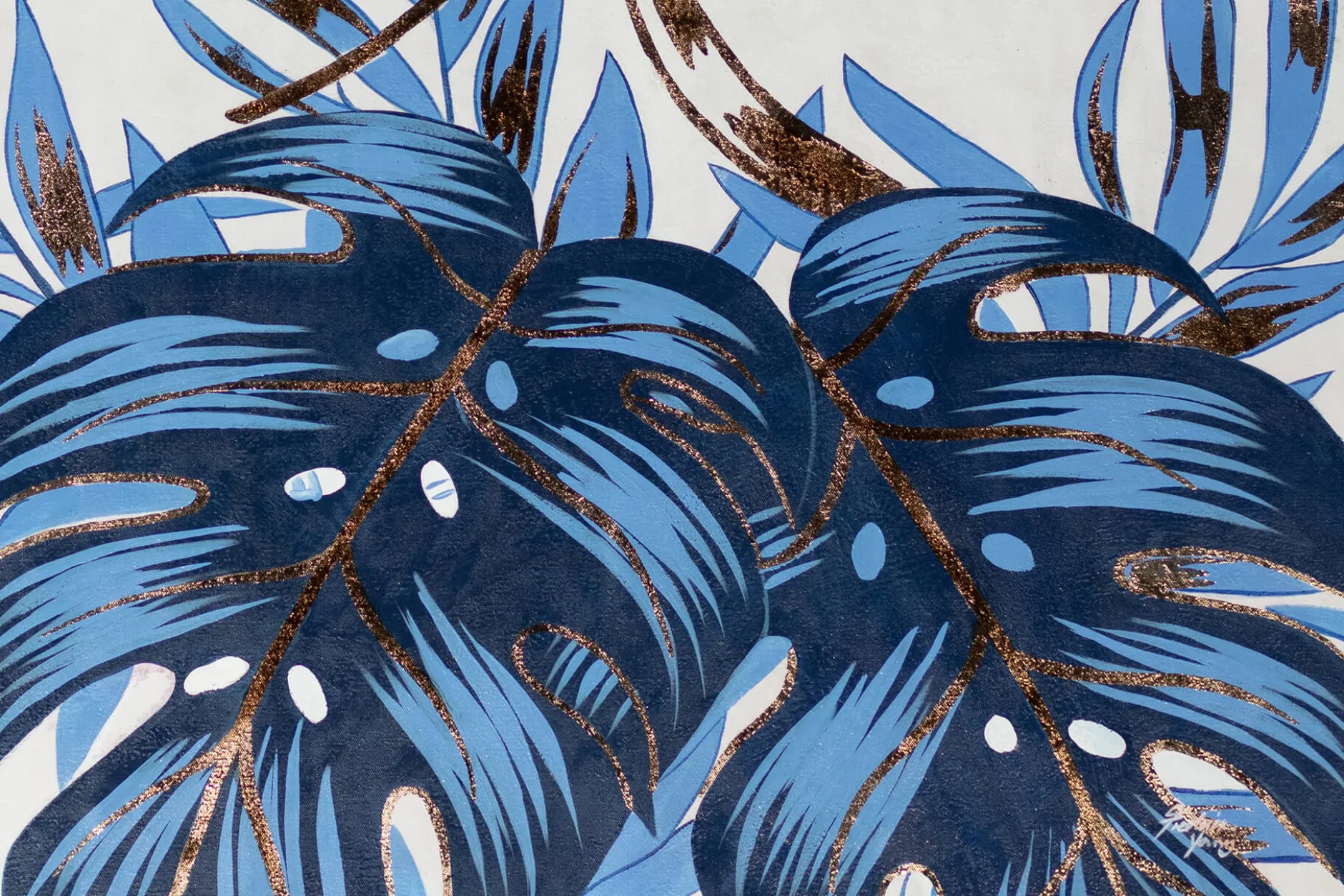 XXL Öl Gemälde 'Goldblauer Dschungel' | Handgemaltes Unikat