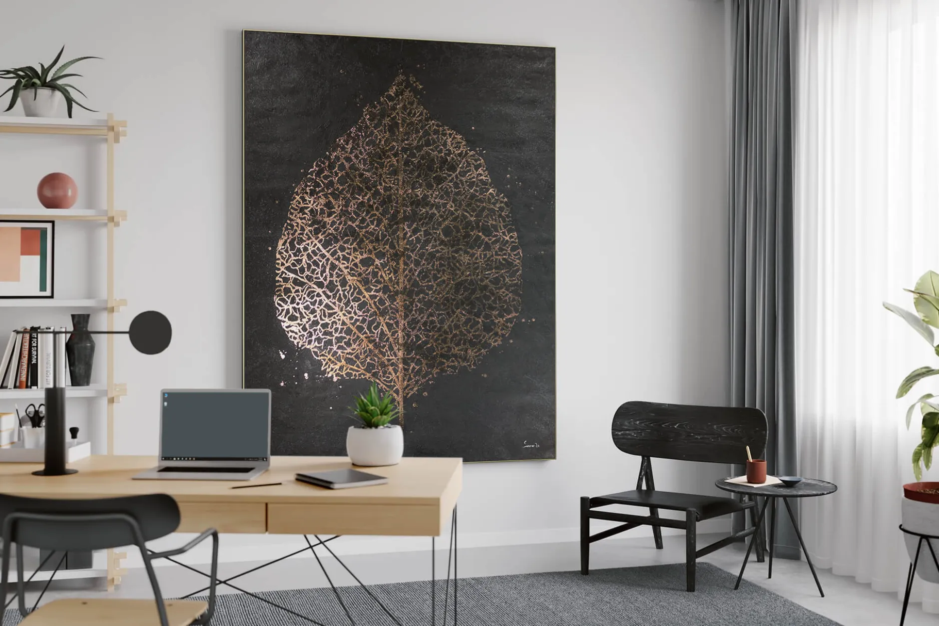 XXL Öl Gemälde 'Golden Beech Leaf' | Handgemaltes Unikat