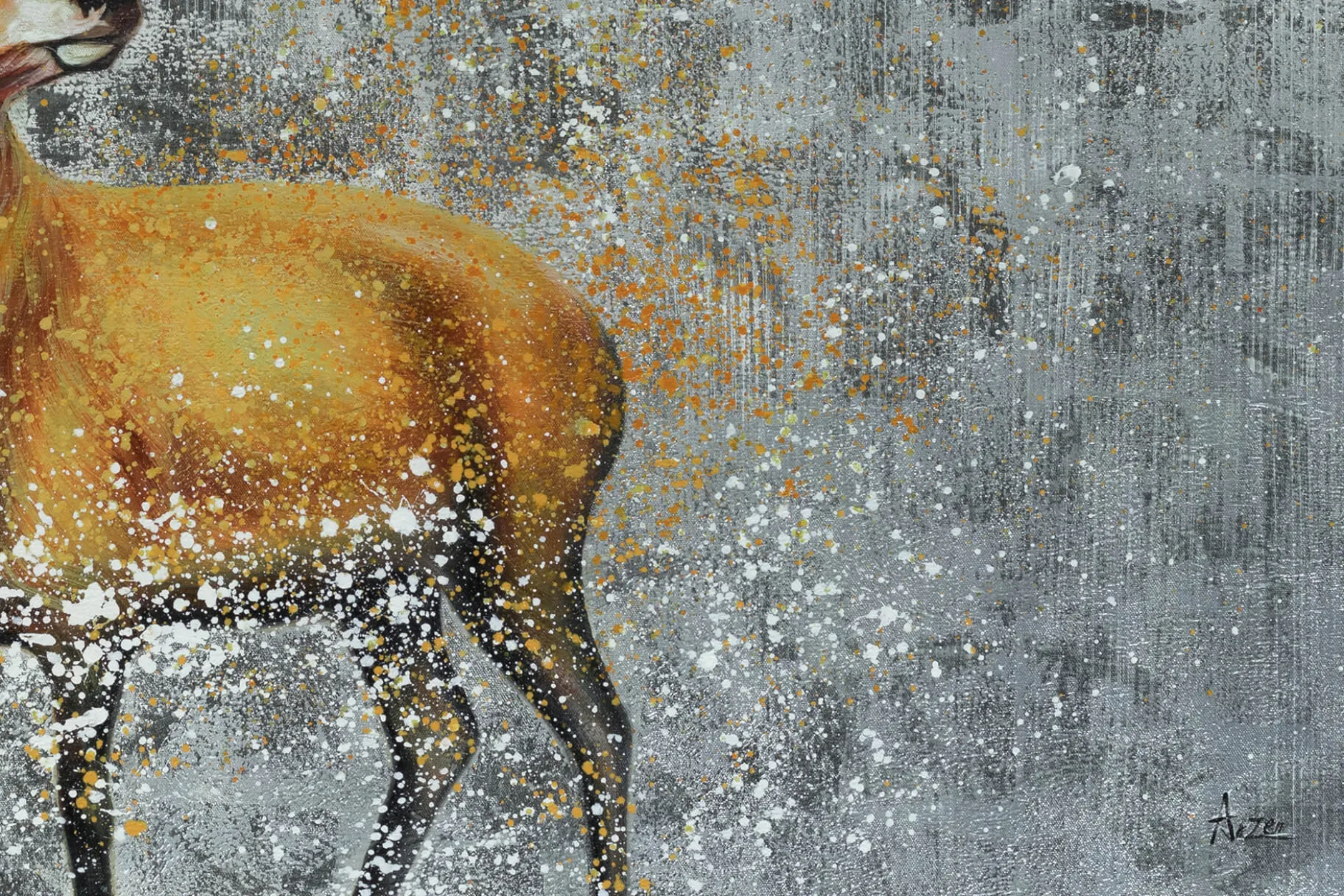 XXL Öl Gemälde 'Golden Deer' | Handgemaltes Unikat