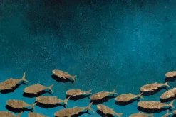 XXL Öl Gemälde 'Goldener Fischschwarm' | Handgemaltes Unikat