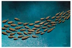 XXL Öl Gemälde 'Goldener Fischschwarm' | Handgemaltes Unikat