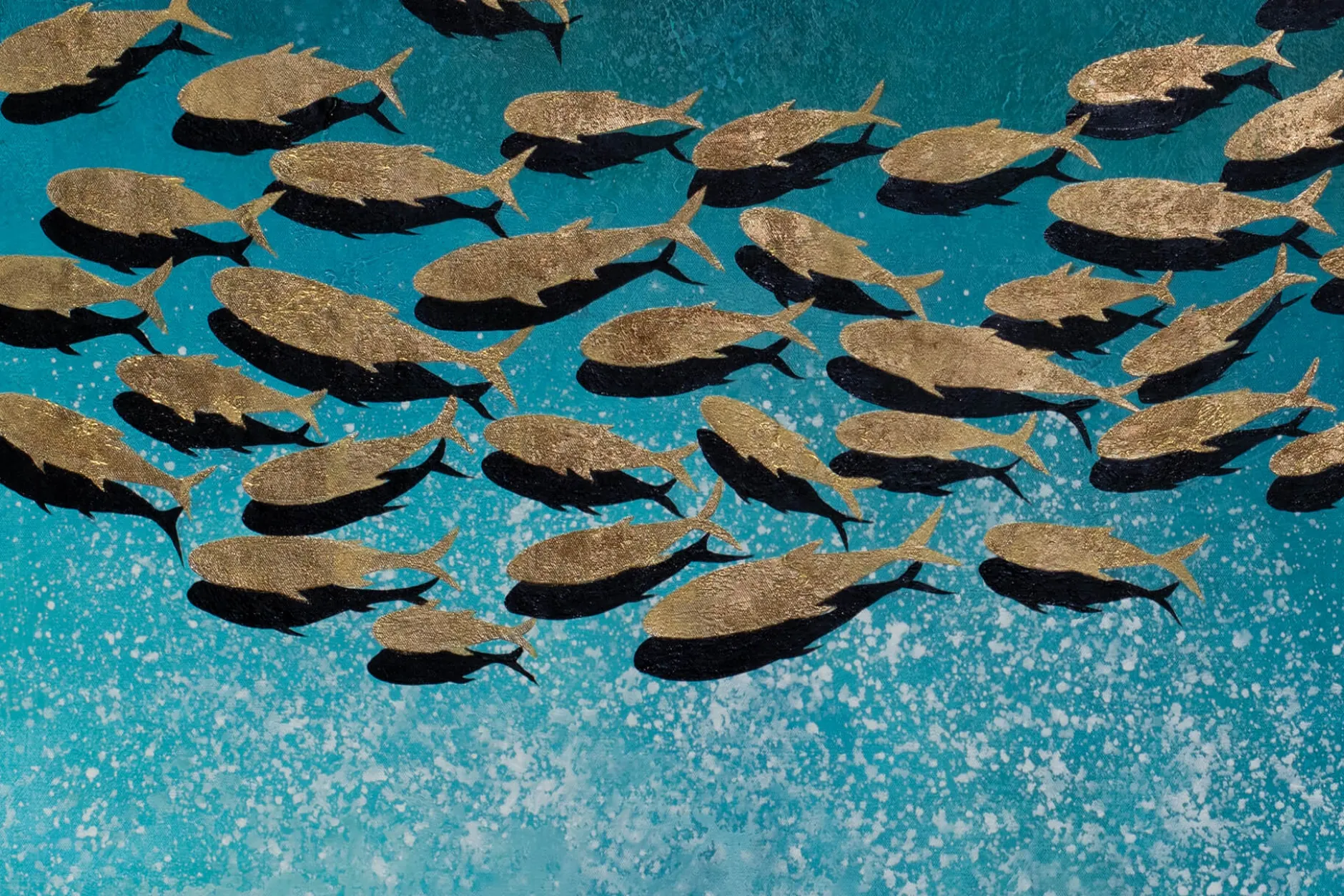 XXL Öl Gemälde 'Goldener Fischschwarm' | Handgemaltes Unikat